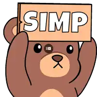 a brown teddy bear holds up a sign that says simp