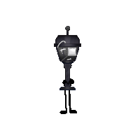a pixel art drawing of a robot with a broken face and arms and legs on a white background .
