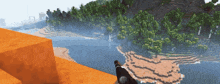 a computer generated image of a landscape with trees and water