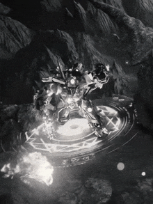 a black and white photo of a robot with a circle around it that says ' o ' on it