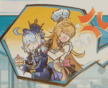 a cartoon drawing of a girl holding another girl 's head