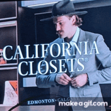 an advertisement for california closets shows a man in a suit