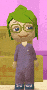 a pixel art drawing of a girl with green hair
