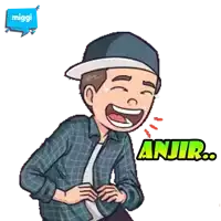 a cartoon of a man laughing with the word anjir written above him