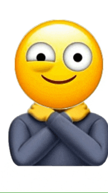 a yellow smiley face with white eyes and a gray shirt on
