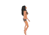 a woman in a bikini is dancing with her hair blowing in the wind .