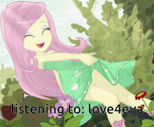a cartoon of a girl with the words listening to love4eva below it