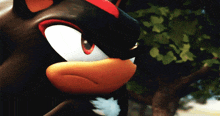a close up of shadow the hedgehog 's face