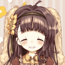 a cartoon girl with a flower in her hair is smiling