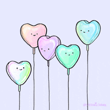 a drawing of heart shaped balloons with faces on them by stefanie shank