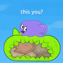 a cartoon of a purple monster with the words " this you " on the top