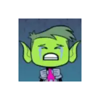 a green cartoon character is crying with tears running down his face