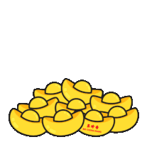 a cartoon of a frog wearing a red hat and surrounded by gold ingots says lee cheng huang