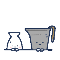 a cartoon drawing of a vase and a measuring cup with faces