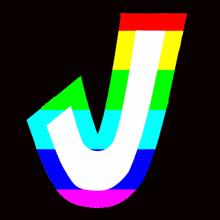 the letter j is surrounded by a rainbow colored background