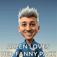 allen loves her fanny pack with a caricature of a man