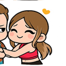 a man and a woman are hugging each other in a cartoon .