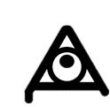 a black and white icon of a triangle with an eye in the middle .