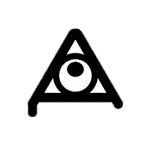a black and white icon of a triangle with an eye in the middle .