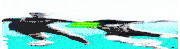 a pixelated image of a person swimming in the water