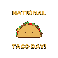 a poster for national taco day with a taco with a face on it