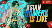 an asian gamerx is live advertisement with a video game character on it
