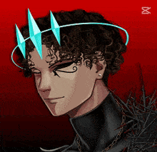 a drawing of a man with curly hair wearing a blue crown
