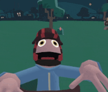 a cartoon character is wearing a red and black hat and giving a thumbs up