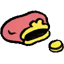 a cartoon drawing of a purse with a coin in it 's mouth .