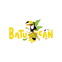 a logo for batucan with a toucan holding a flower