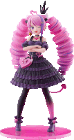 a statue of a girl with pink hair and a heart on her chest