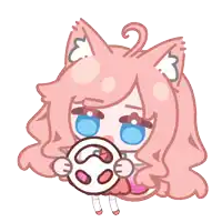 a cartoon drawing of a girl with pink hair holding a white steering wheel