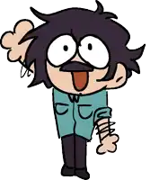 a cartoon drawing of a man with a mustache and big eyes