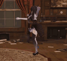 a girl in a video game is dancing in a living room