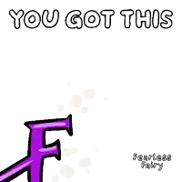 a cartoon character holding a purple letter f with the words " you got this " on top