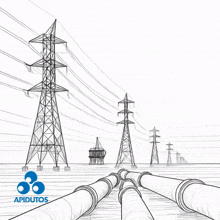 a black and white drawing of power lines with the words seu duto da choque