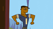 a cartoon character with a number 1 on his shirt