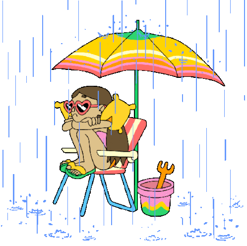 Bored Girl Under A Beach Umbrella In The Rain Sticker - Mariby The Sea Raining Frowning Stickers