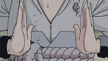 a cartoon drawing of a person 's hands tied together with a rope