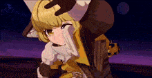 a girl with yellow hair is wearing a hat and scarf