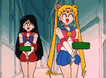 a cartoon of sailor moon saying " oh my " while holding a mop