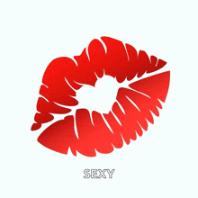 a red lip print with the word sexy under it