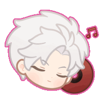 a cartoon drawing of a boy with white hair and a red cd