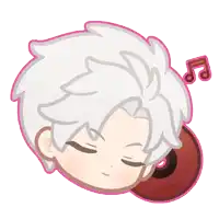 a cartoon drawing of a boy with white hair and a red cd