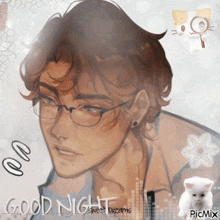 a drawing of a boy with glasses and the words good night sweet dreams