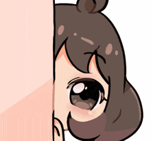 a cartoon drawing of a girl peeking behind a wall