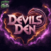 a logo for devils den with a purple heart in the background