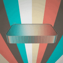 a can of sardines is floating in the air against a colorful striped background