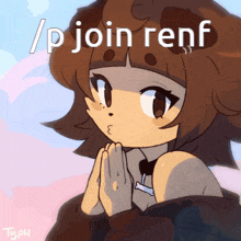 a drawing of a girl with the words / p join renf written above her