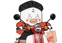 a hello kitty character is riding a red honda cub